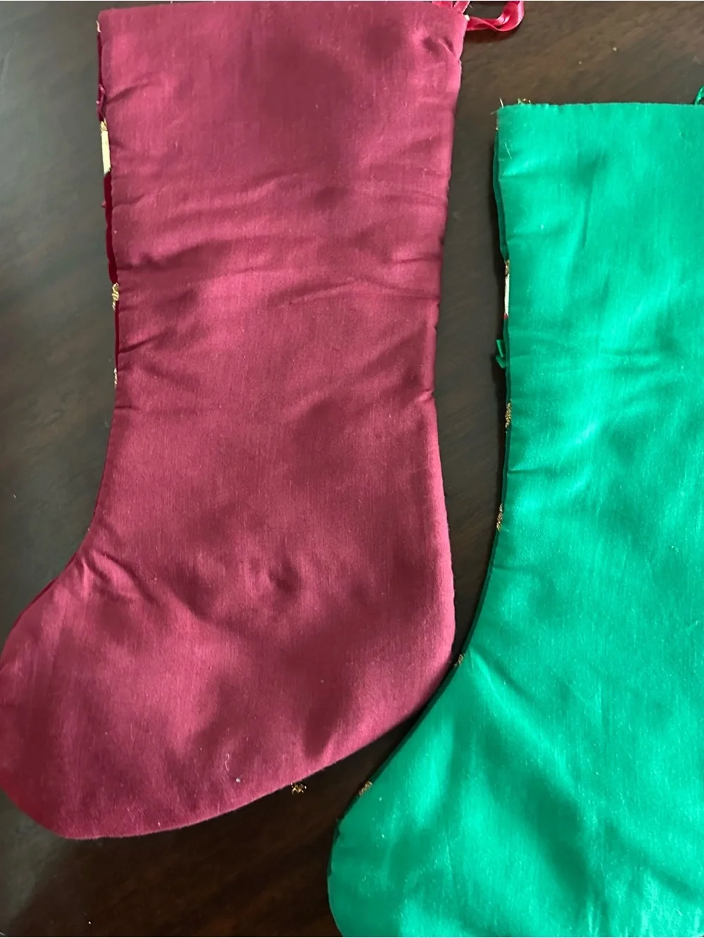World Bazaar Velvet Christmas Stocking Gold Braid 3D Applique Kitsch Pair  READ